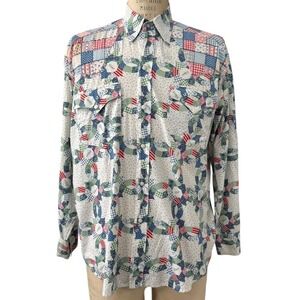 Vintage Chipie Westerner Quilted Patchwork Print Shirt Mens Long Sleeve Snap